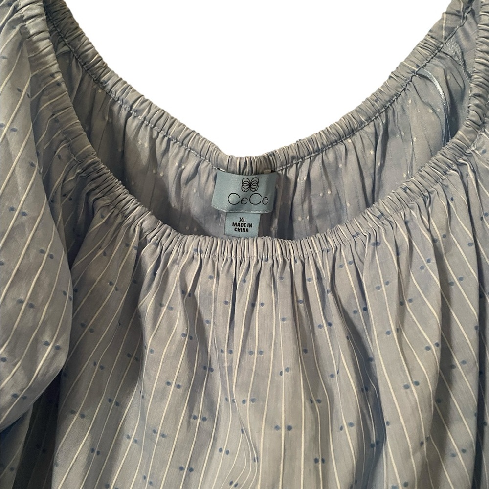 CeCe Women's Blue White Striped Eyelet Ruffle Sleeve Off‎ Shoulder Top Size XL - Picture 4 of 6